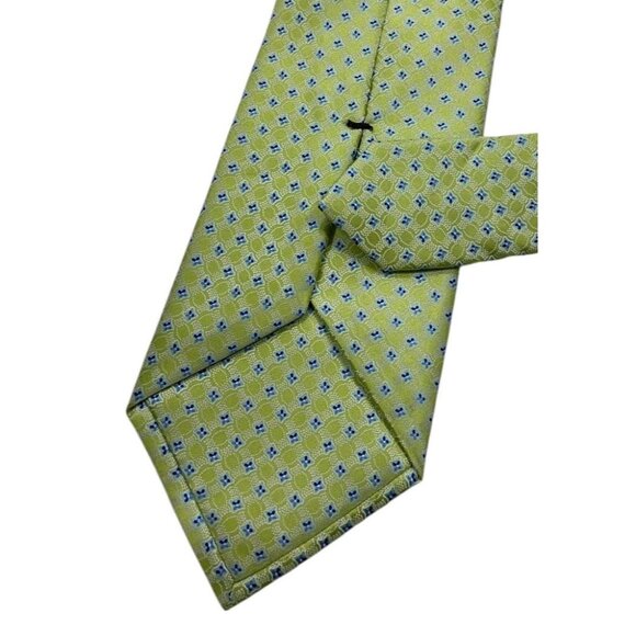 CANALI Silk  Tie ITALY Green Geometric W:3.5" EUC - Picture 4 of 4